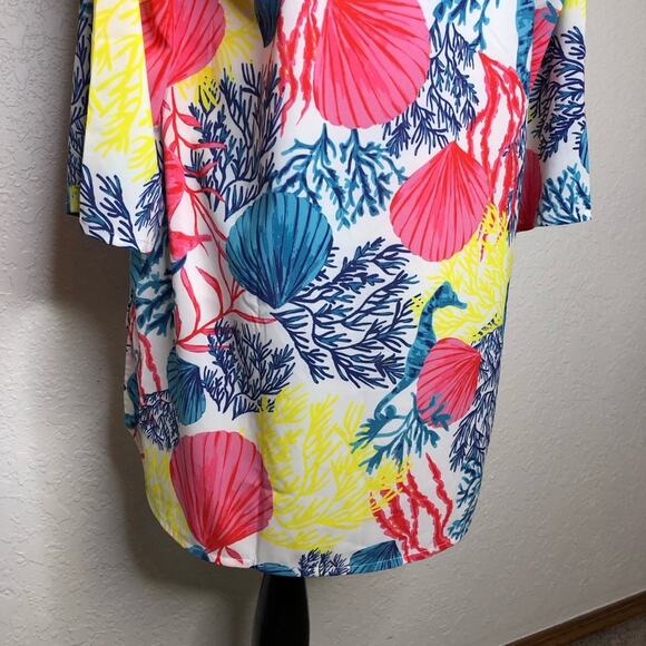 Jason Wu white pink blue yellow seashell coral beach tunic top size Small - Picture 10 of 11